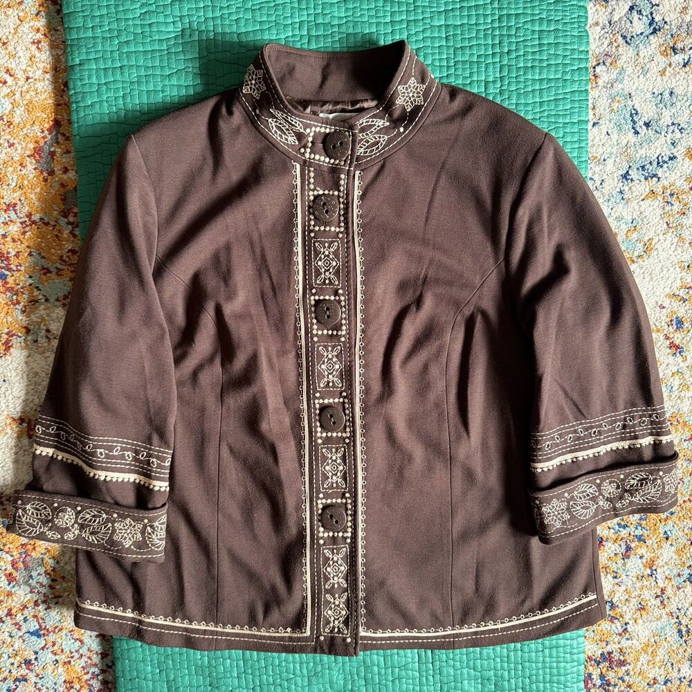 NEW Vintage Y2K Tweeds Jacket Blazer Brown Embroidered Boho Blazer 1X XL Fall